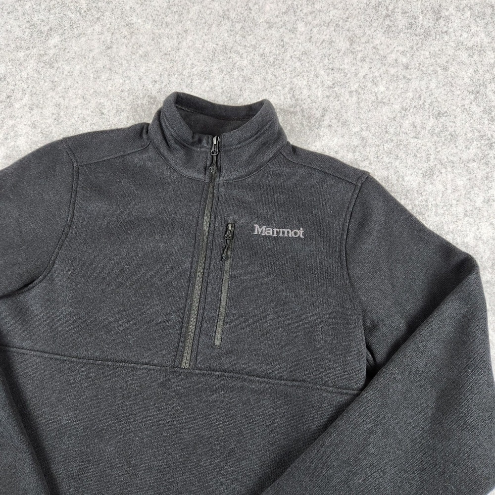 Marmot Drop Line 1/2 Zip Pullover Men M Black Fleece Sweater Hiking Warm Mid